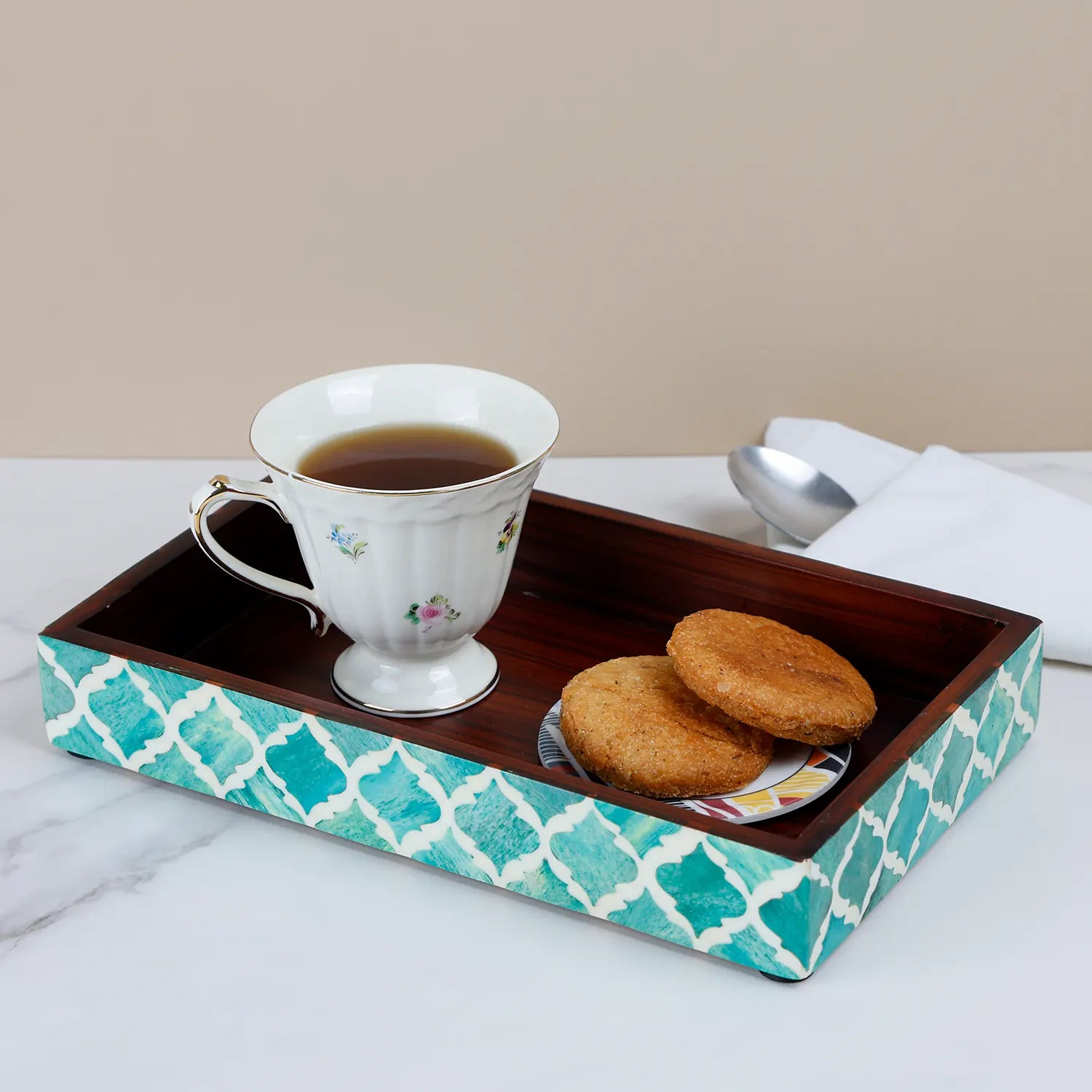 Moroccan Bone Inlay Tray 10x6 – Handmade Artisan Decorative Accent