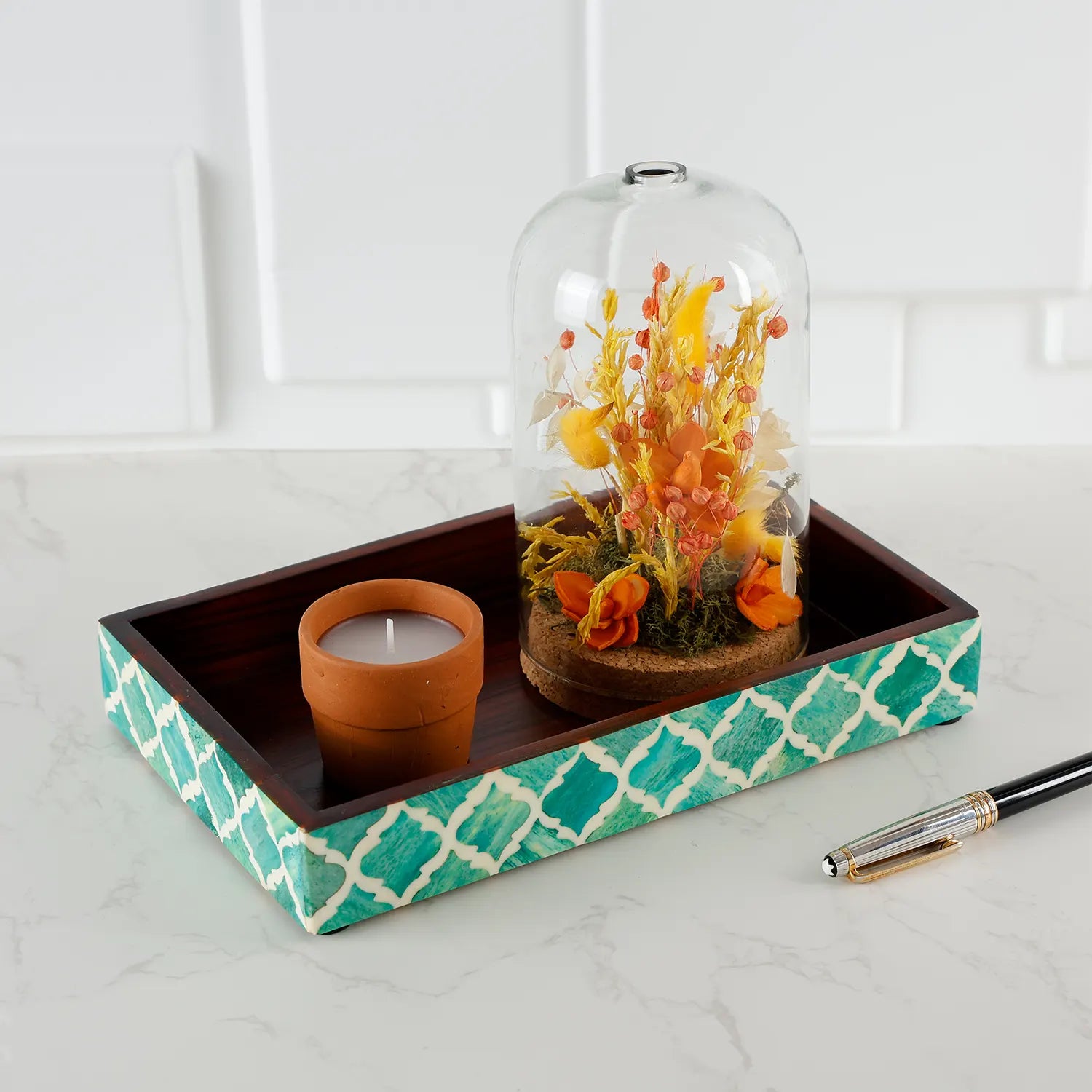 Moroccan Bone Inlay Tray 10x6 – Handmade Artisan Decorative Accent