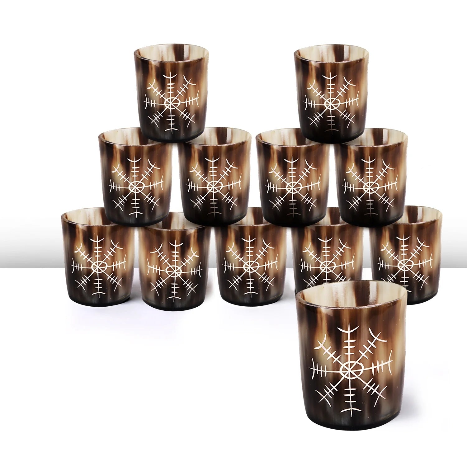 Nordic Compass Horn-Schnapsgläser – Handgefertigtes Barware-Set aus echtem Büffelhorn