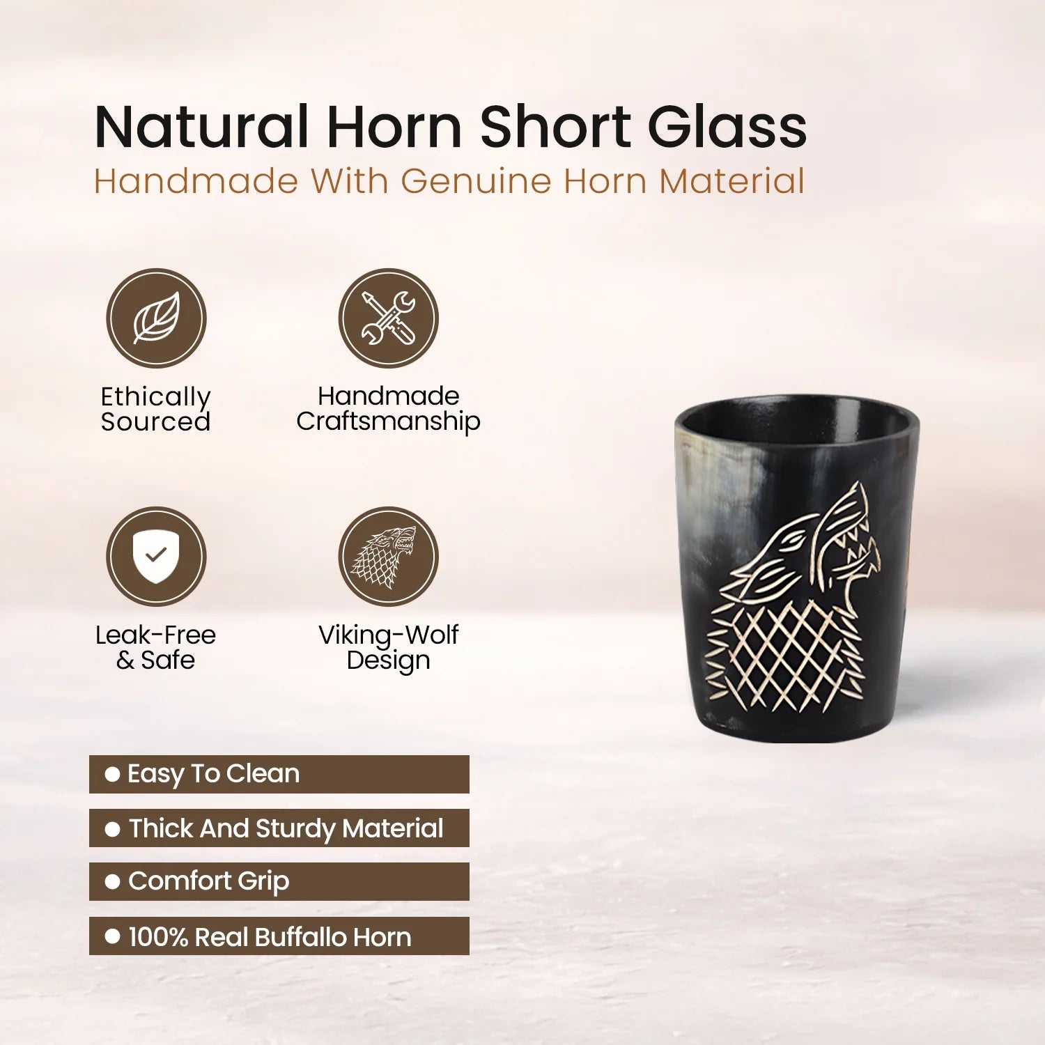 Viking Wolfshorn-Shotgläser – Handgemachtes Bar-Set aus echtem Büffelhorn