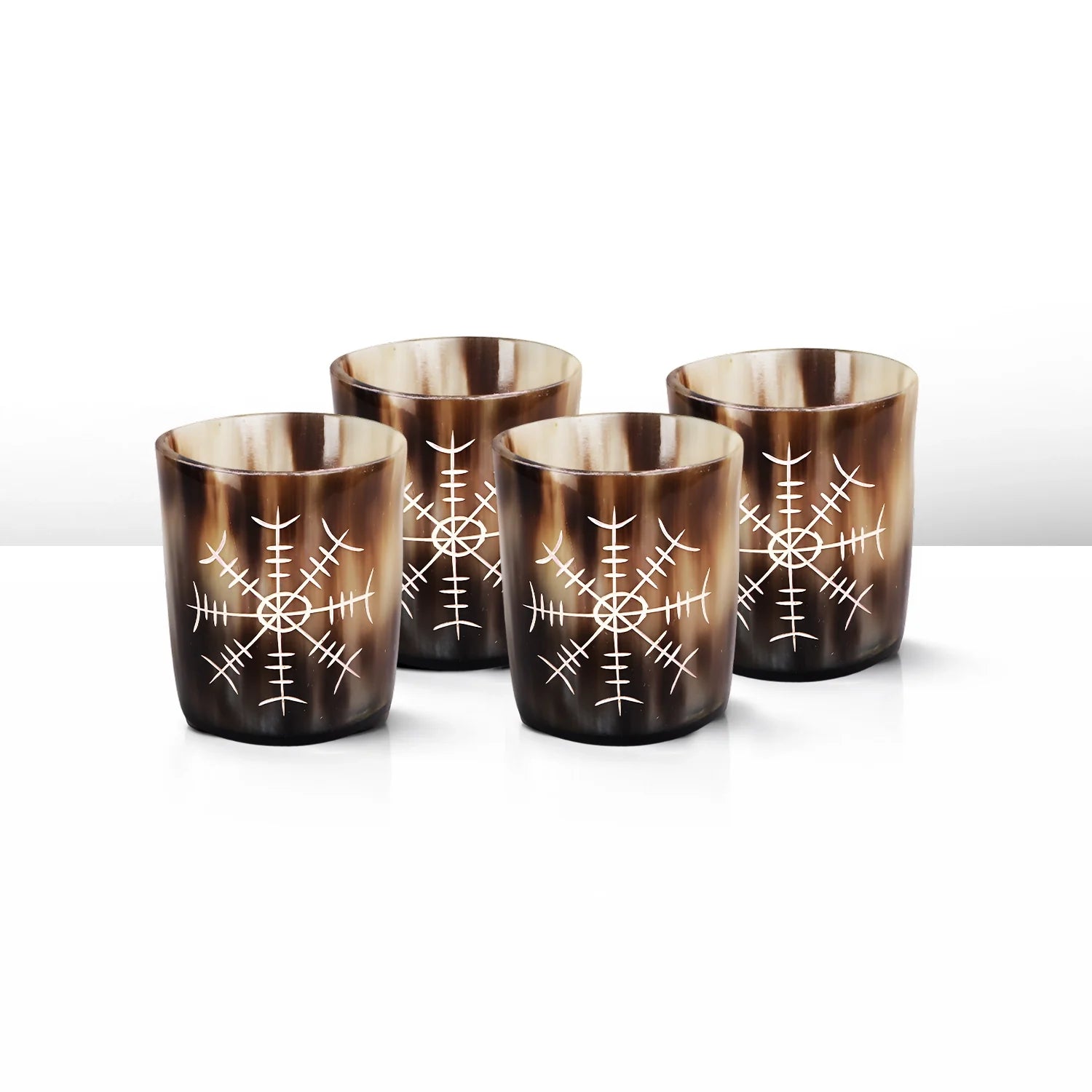 Nordic Compass Horn-Schnapsgläser – Handgefertigtes Barware-Set aus echtem Büffelhorn
