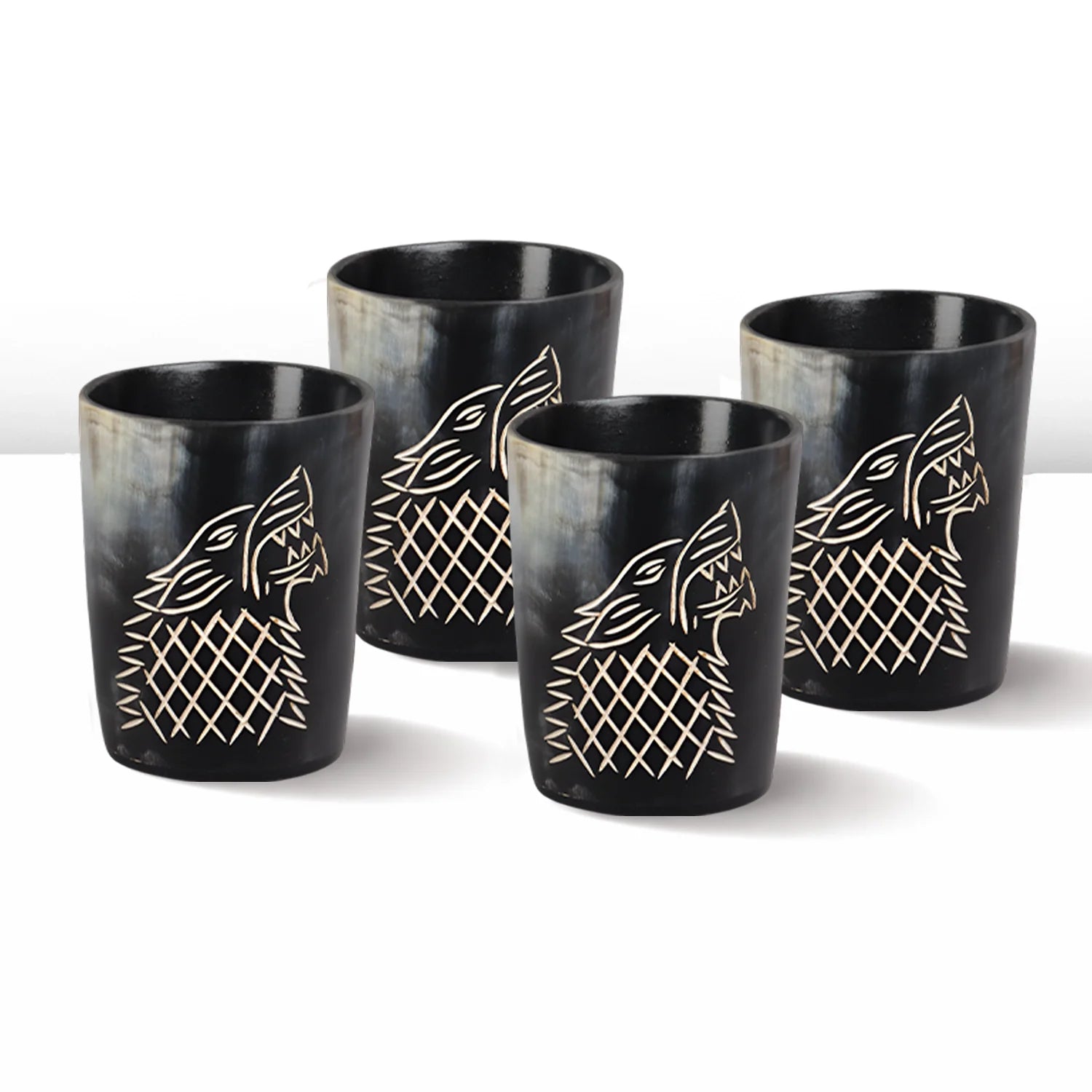 Viking Wolfshorn-Shotgläser – Handgemachtes Bar-Set aus echtem Büffelhorn