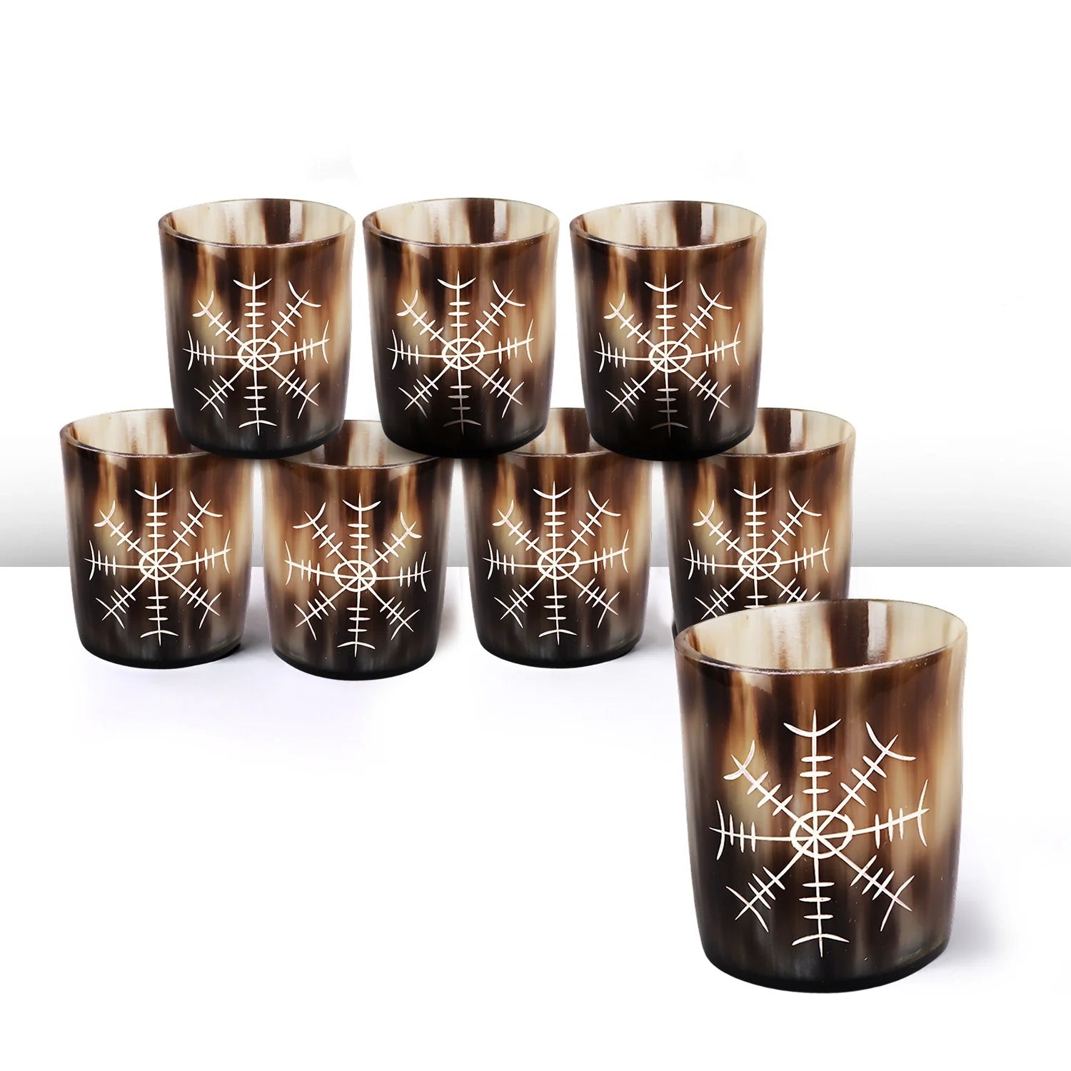 Nordic Compass Horn-Schnapsgläser – Handgefertigtes Barware-Set aus echtem Büffelhorn