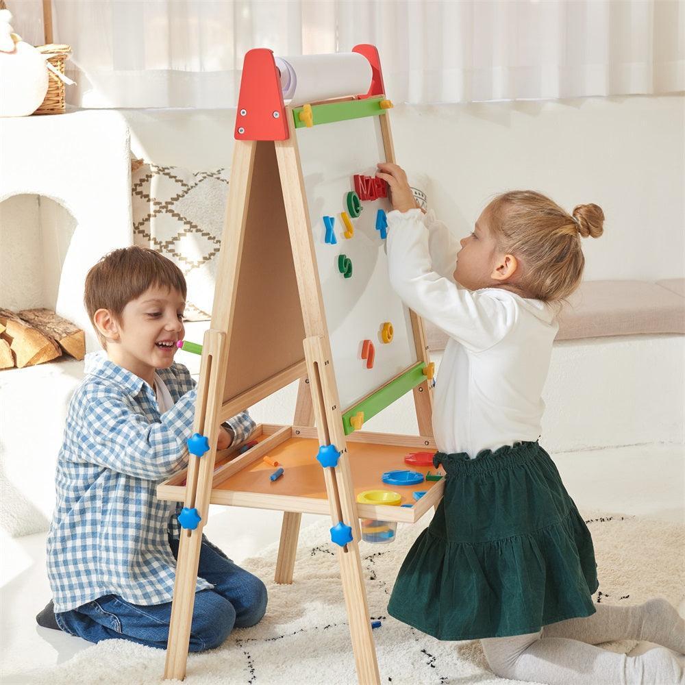 Tiny Land Double-Sided Kids Art Easel – Chalkboard, Whiteboard & Paper Roll