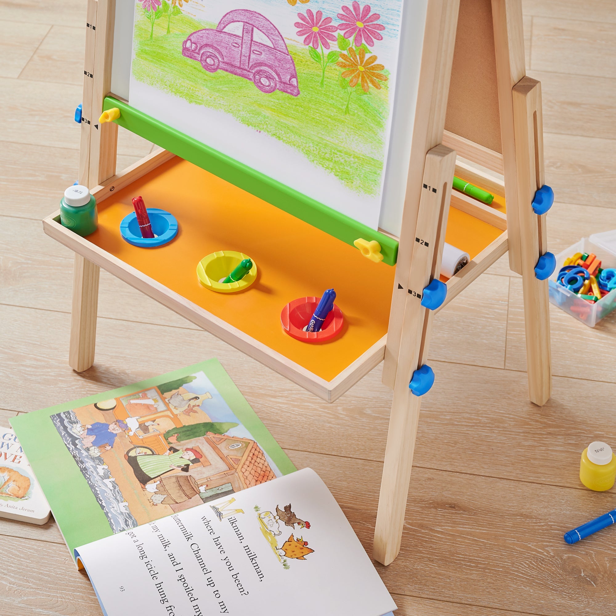 Tiny Land Double-Sided Kids Art Easel – Chalkboard, Whiteboard & Paper Roll