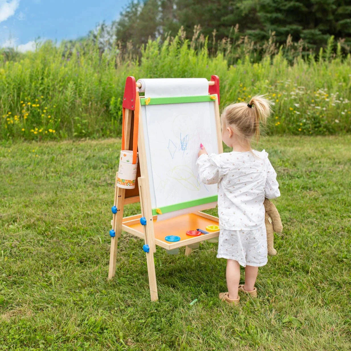 Tiny Land Double-Sided Kids Art Easel – Chalkboard, Whiteboard & Paper Roll