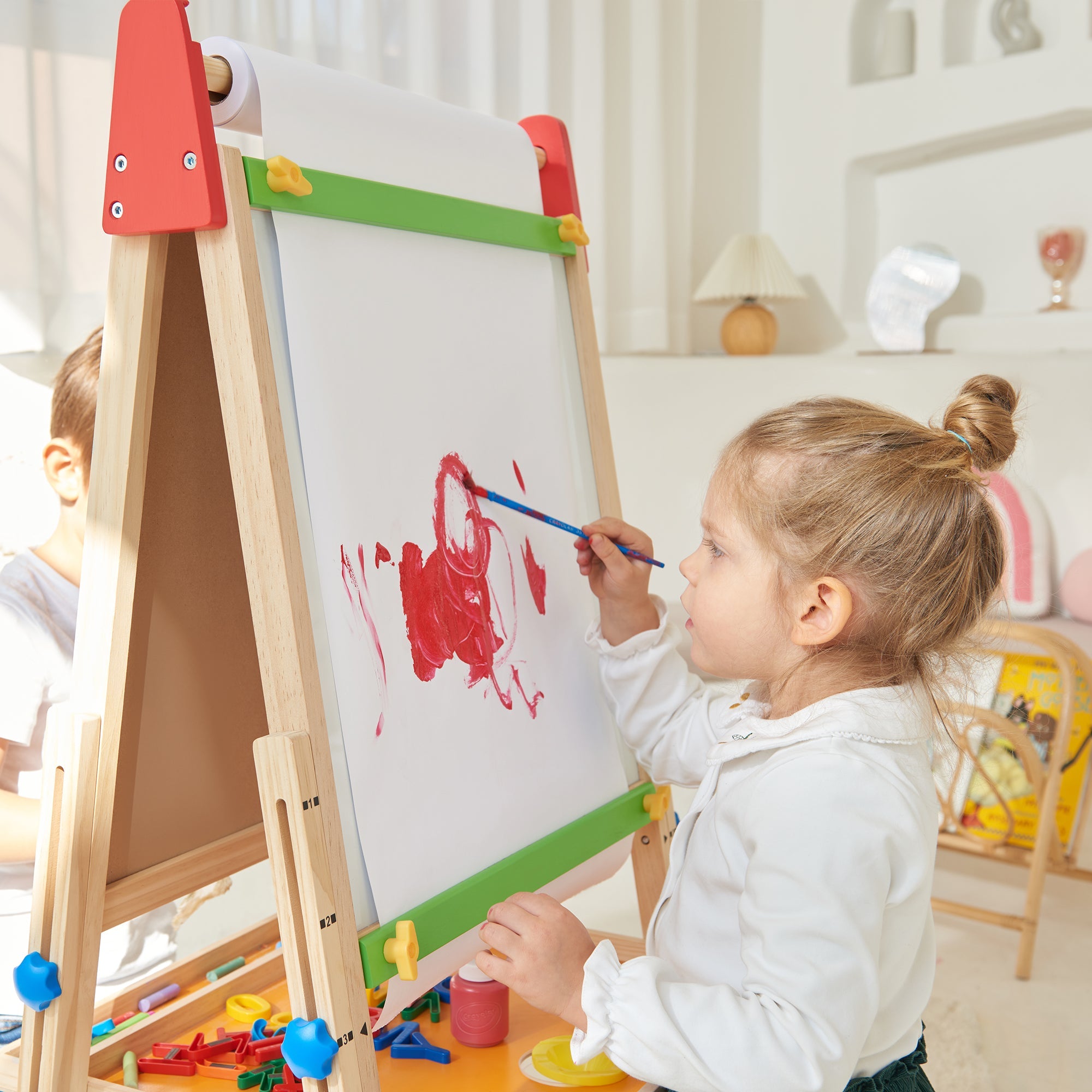 Tiny Land Double-Sided Kids Art Easel – Chalkboard, Whiteboard & Paper Roll