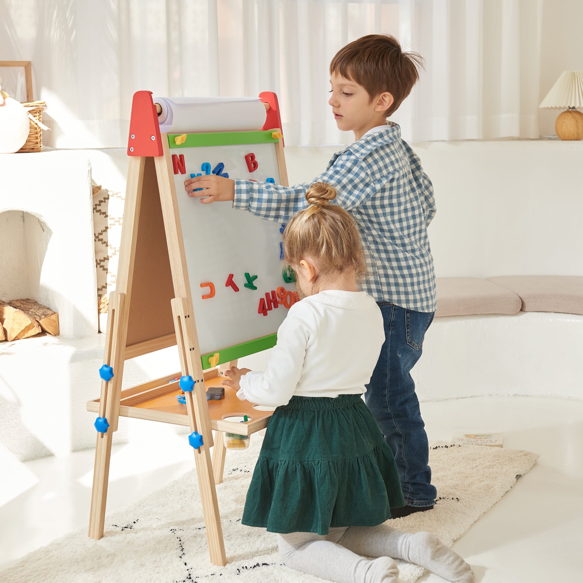 Tiny Land Double-Sided Kids Art Easel – Chalkboard, Whiteboard & Paper Roll
