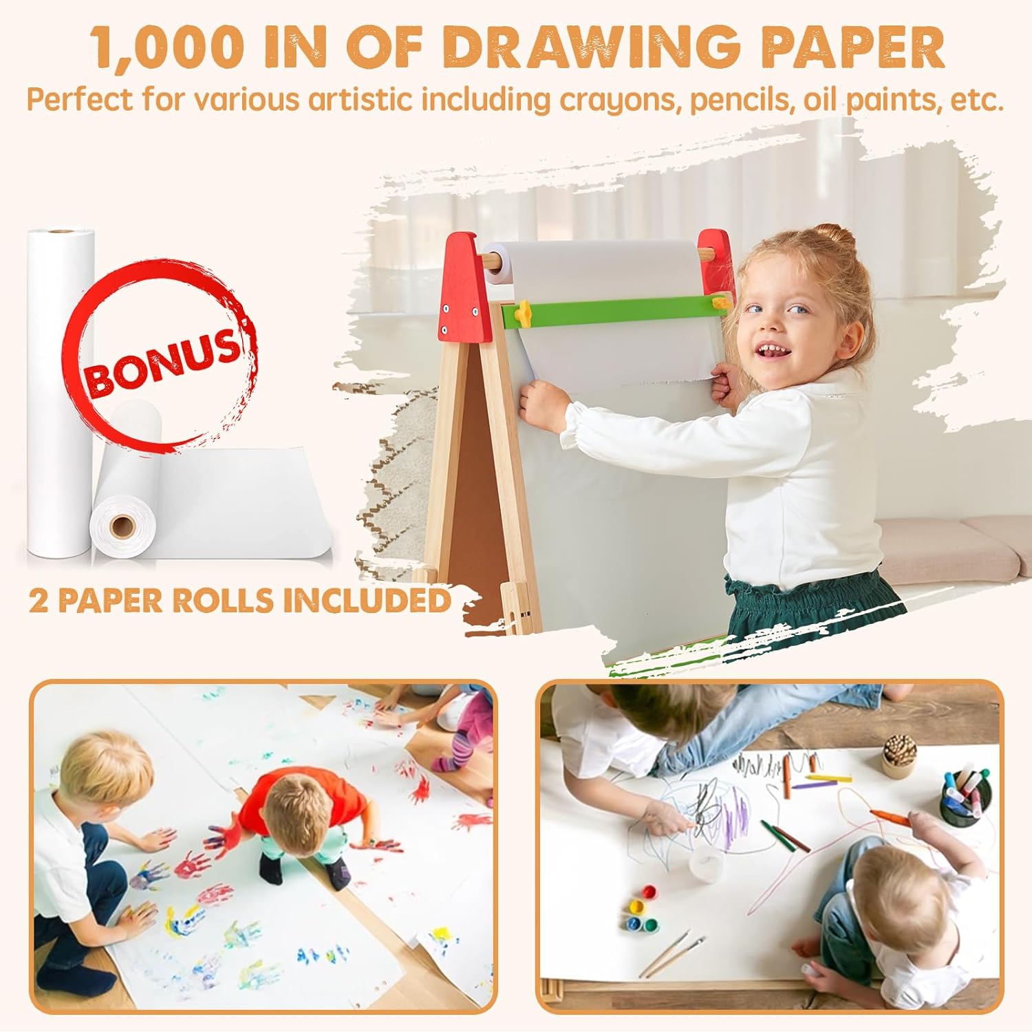 Tiny Land Double-Sided Kids Art Easel – Chalkboard, Whiteboard & Paper Roll