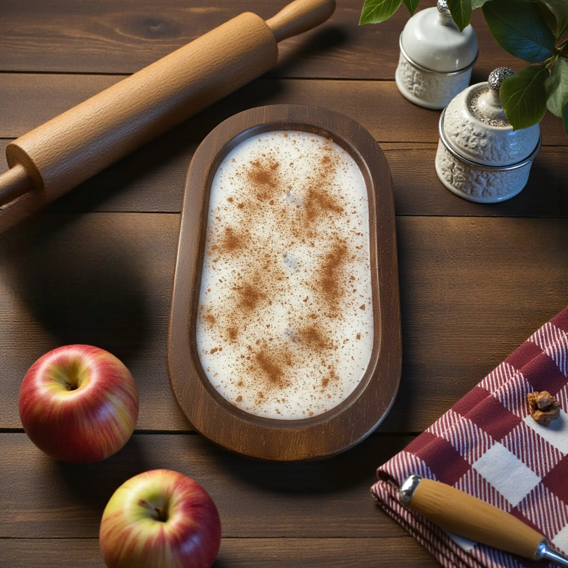 Apple Pie Soy Candle – Hand-Poured in Hand-Carved Wooden Vessel