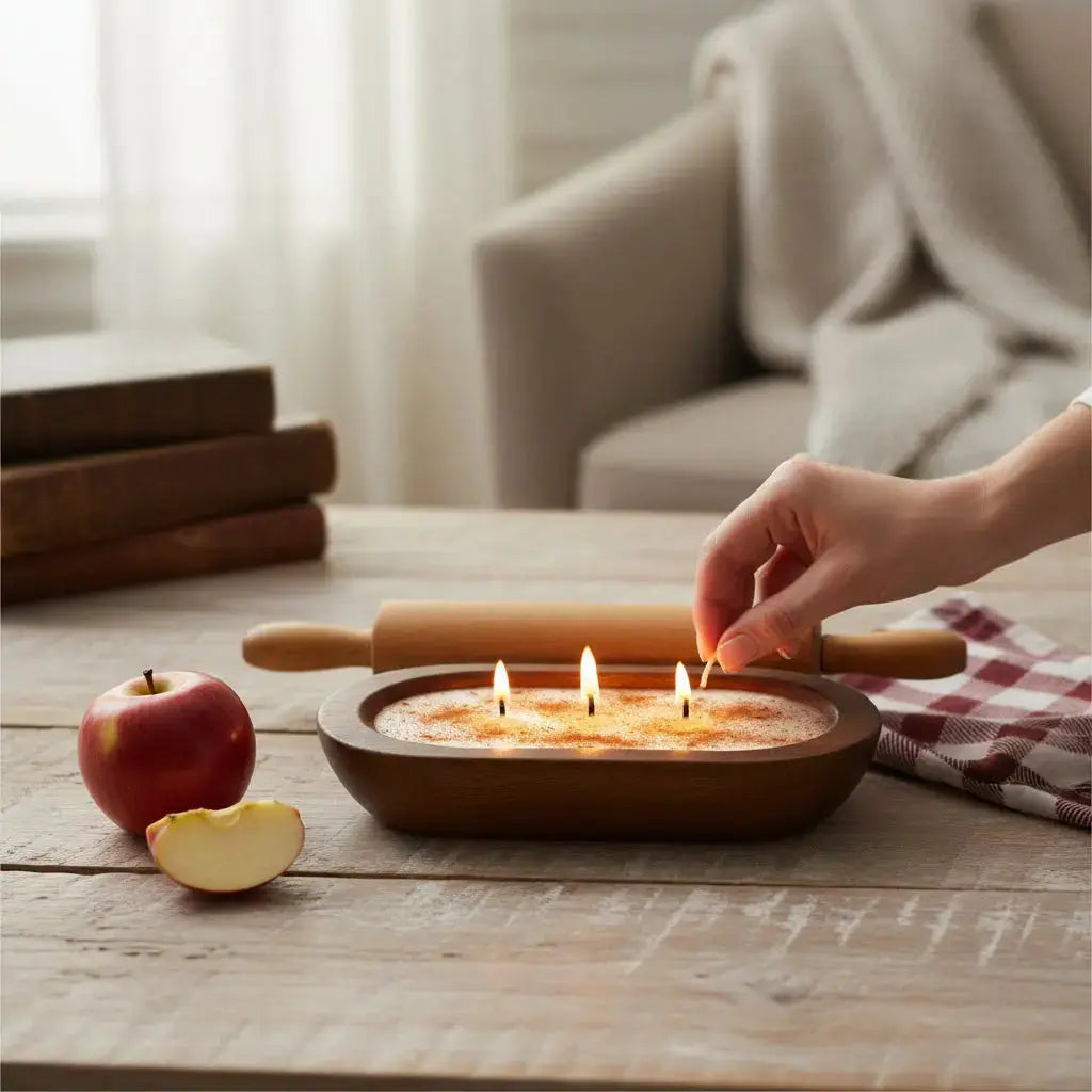 Apple Pie Soy Candle – Hand-Poured in Hand-Carved Wooden Vessel