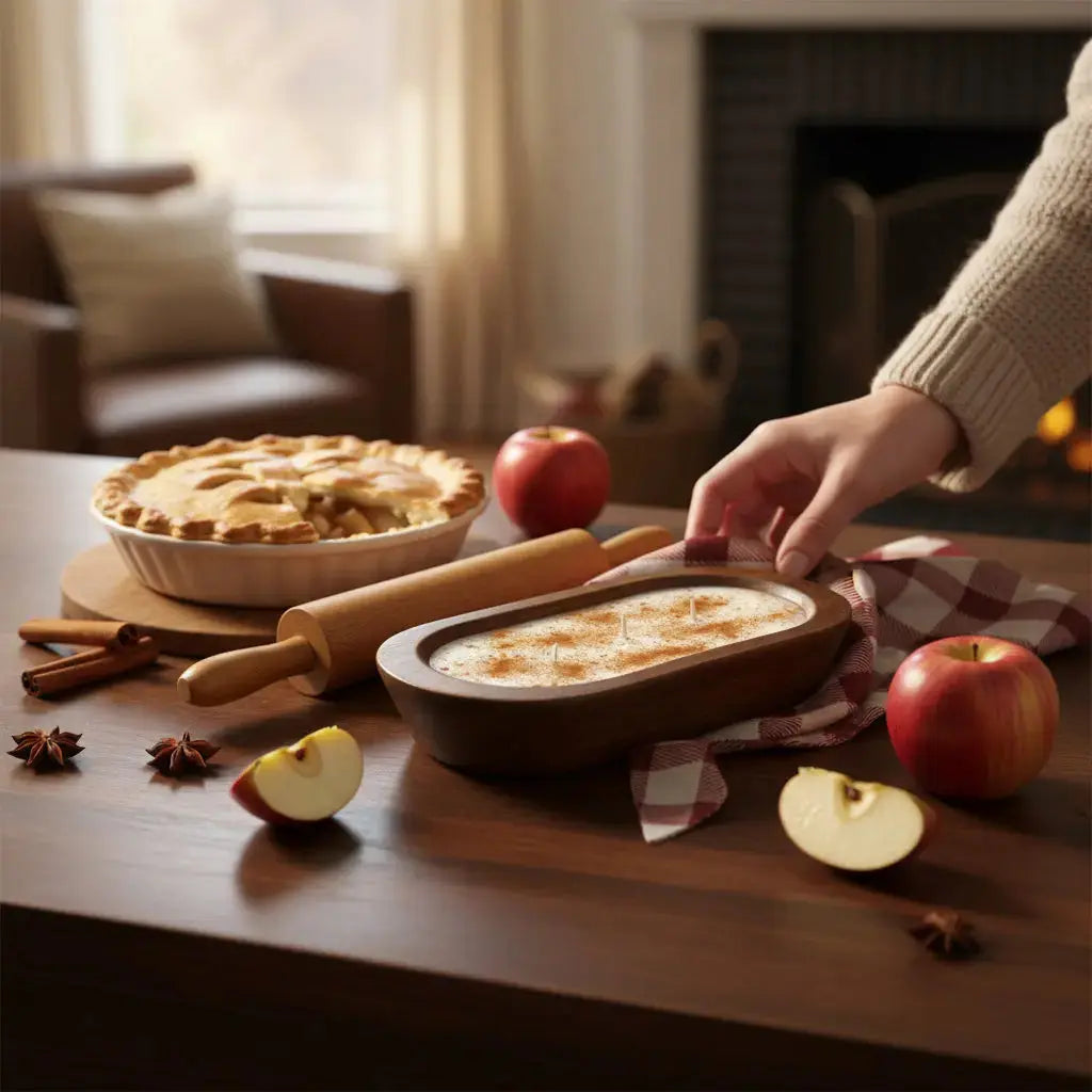 Apple Pie Soy Candle – Hand-Poured in Hand-Carved Wooden Vessel
