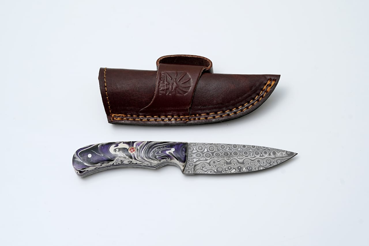 Handmade Damascus Hunting Knife | 352-Layer Titan Purple Heart | Perfect Gift for Him