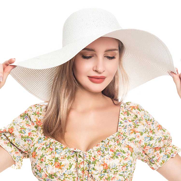 Solid Floppy Straw Sun Hat – Wide Brim, UV Protection, Packable & Crushable