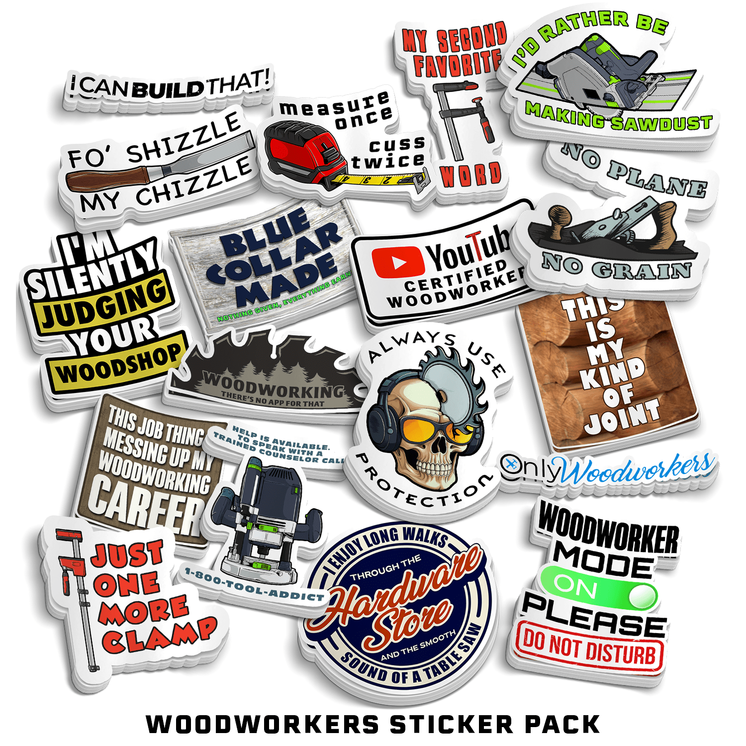 Woodworkers Sticker Pack | 18 Best-Selling Hard Hat Stickers for Woodworkers