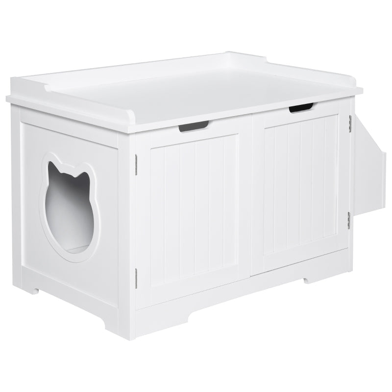 Wooden Cat Litter Box Enclosure with Nightstand & Side Storage Rack