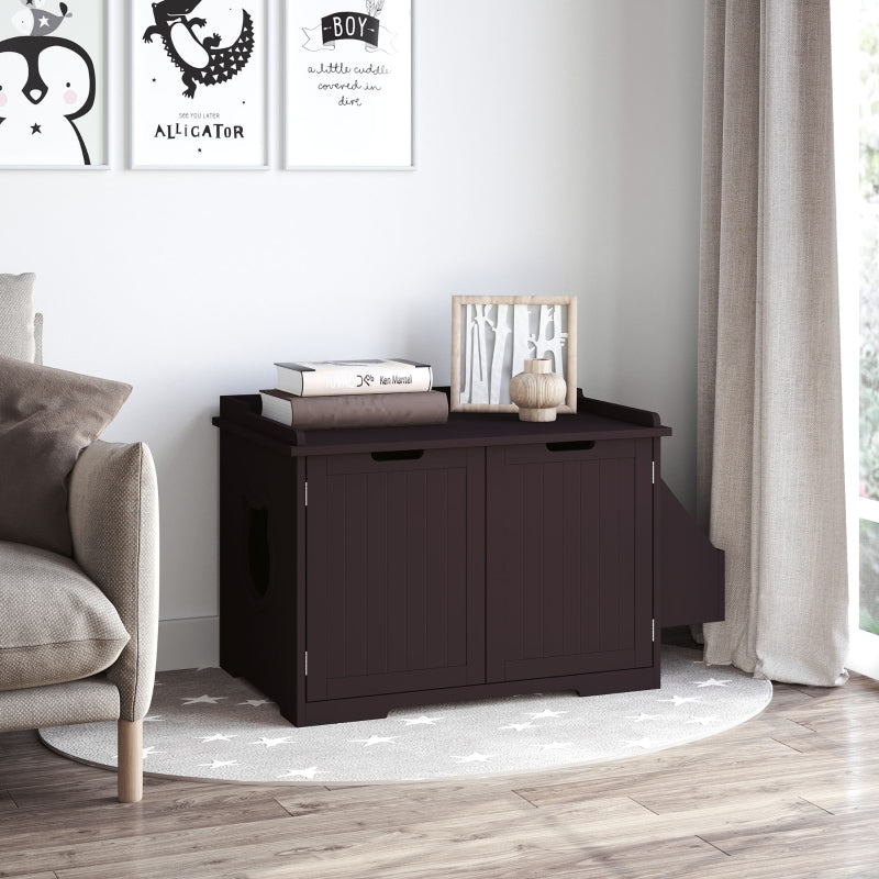 Wooden Cat Litter Box Enclosure with Nightstand & Side Storage Rack