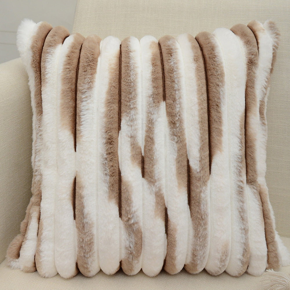 Ribbed Ombre Faux Fur Pillow with Insert – 18”x18” Luxury Glam Pillow