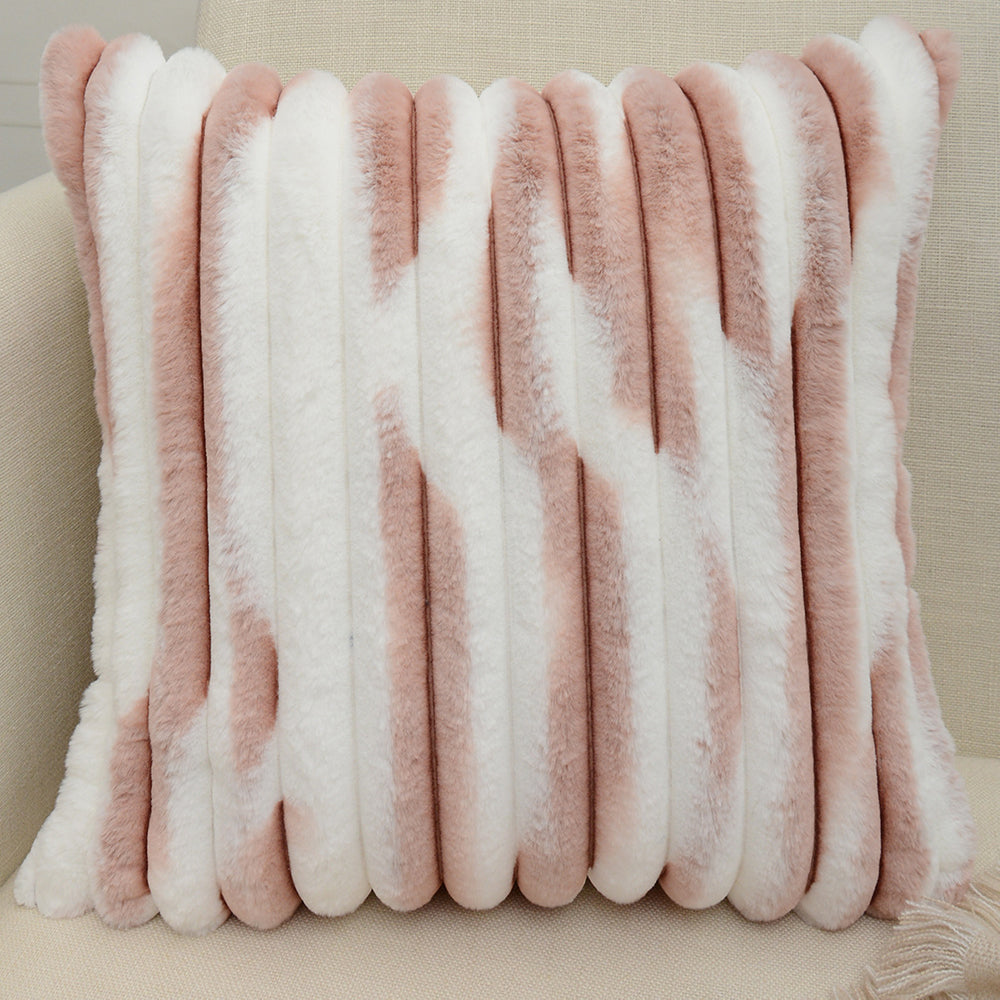 Ribbed Ombre Faux Fur Pillow with Insert – 18”x18” Luxury Glam Pillow