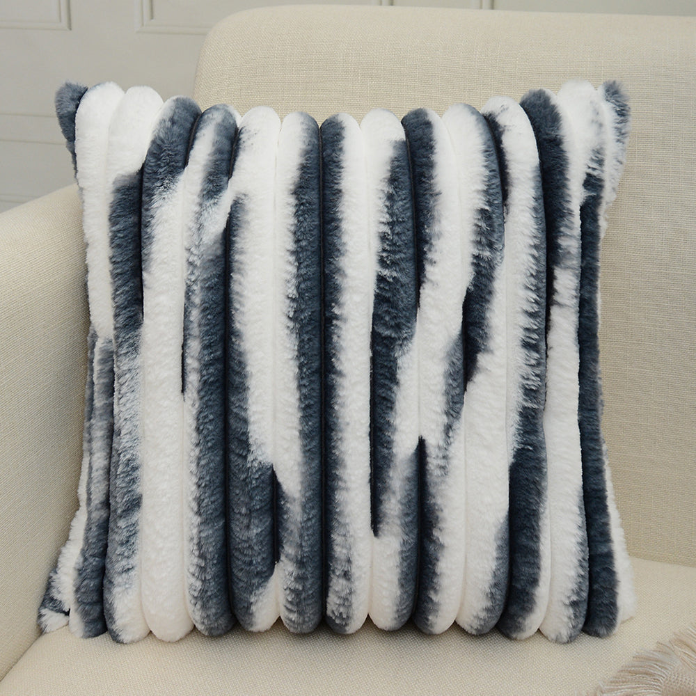 Ribbed Ombre Faux Fur Pillow with Insert – 18”x18” Luxury Glam Pillow