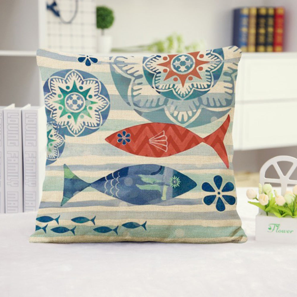 Coastal Print Pillow with Insert – 18”x18” Nautical Accent Pillow