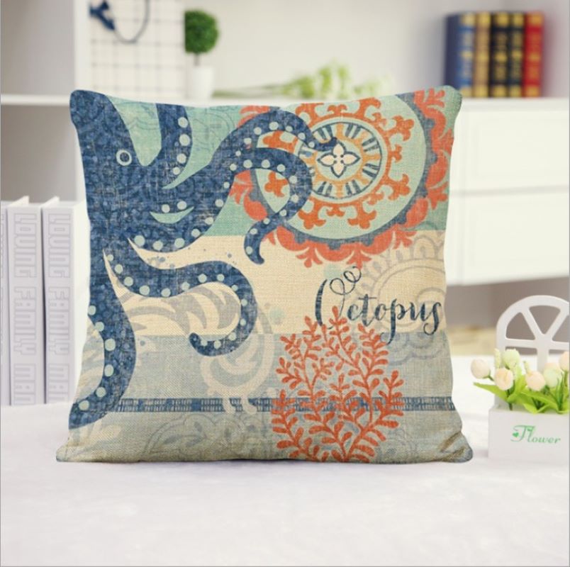 Coastal Print Pillow with Insert – 18”x18” Nautical Accent Pillow