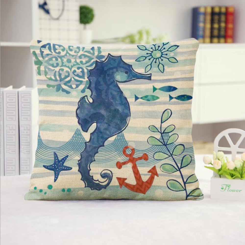 Coastal Print Pillow with Insert – 18”x18” Nautical Accent Pillow
