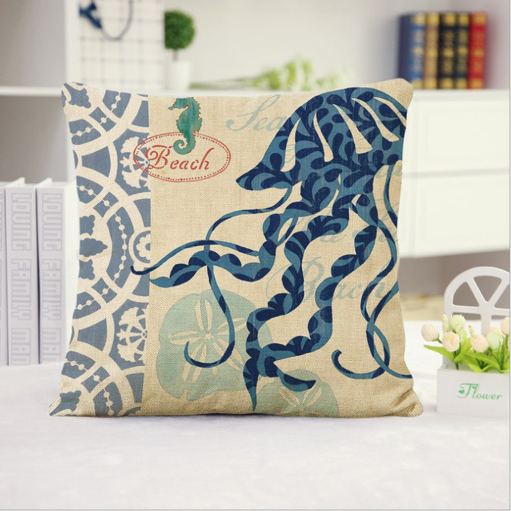 Coastal Print Pillow with Insert – 18”x18” Nautical Accent Pillow