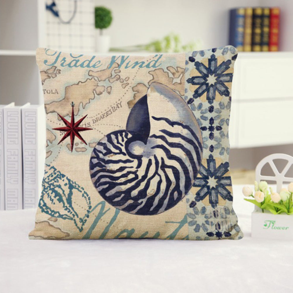 Coastal Print Pillow with Insert – 18”x18” Nautical Accent Pillow