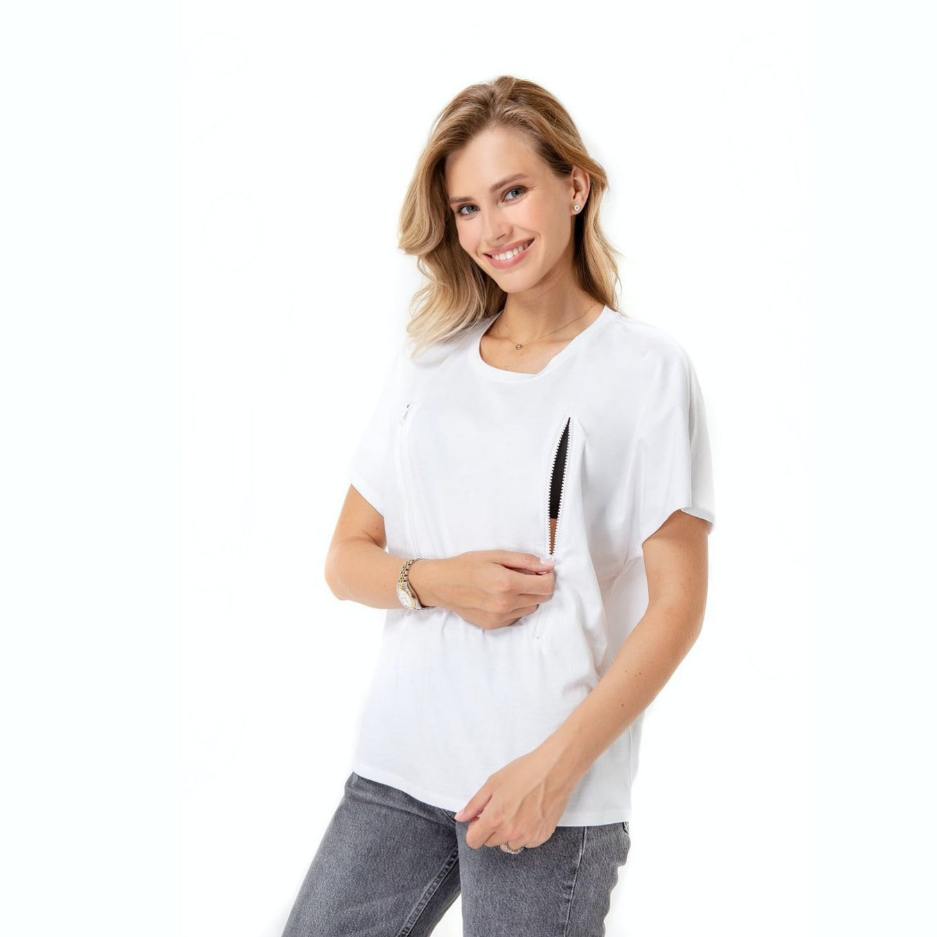 Maternity & Nursing Oversized T-Shirt – Zip-Access 100% Cotton