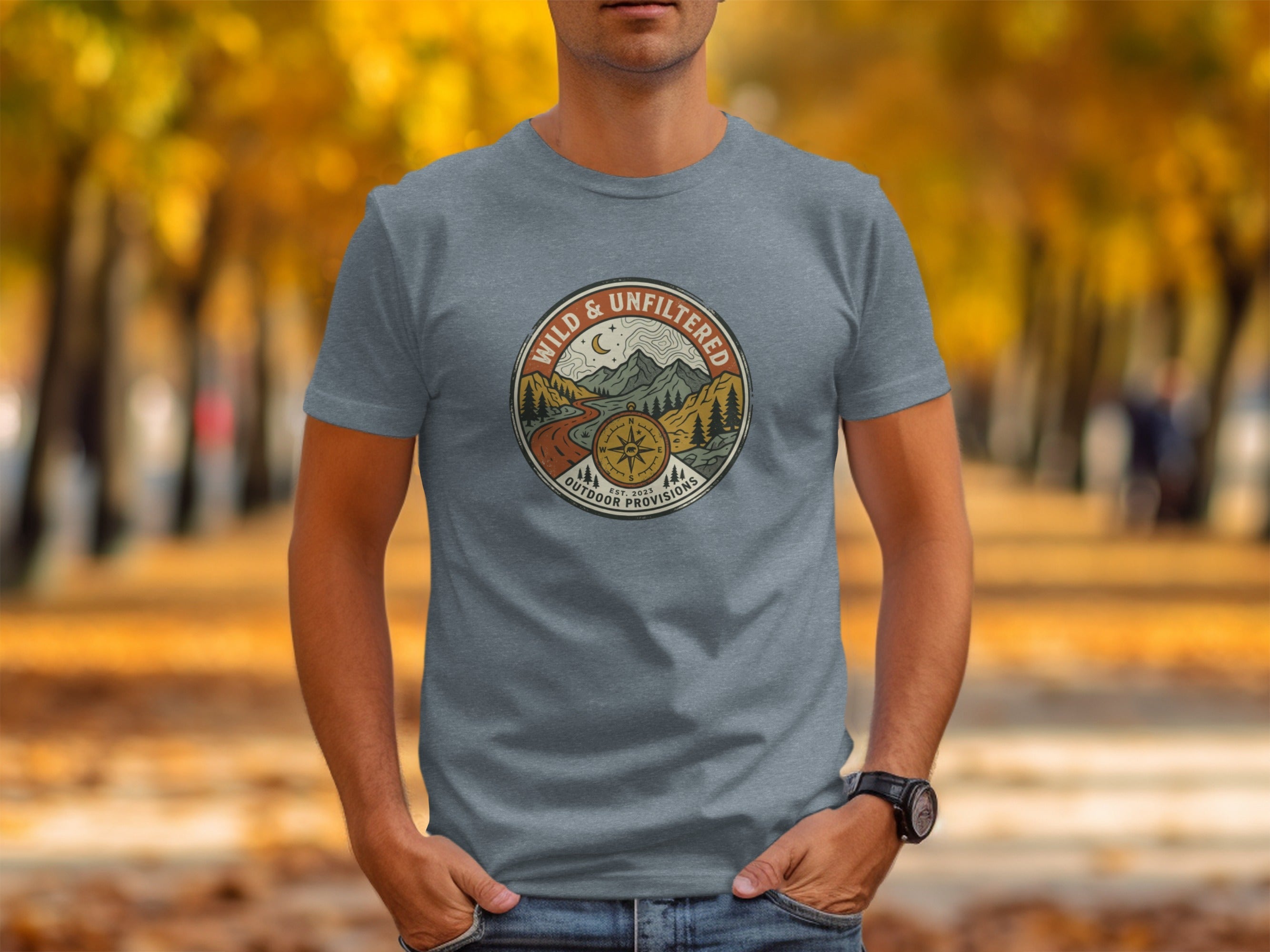 Embrace the Wild – Vintage Mountain & Compass Graphic T-Shirt