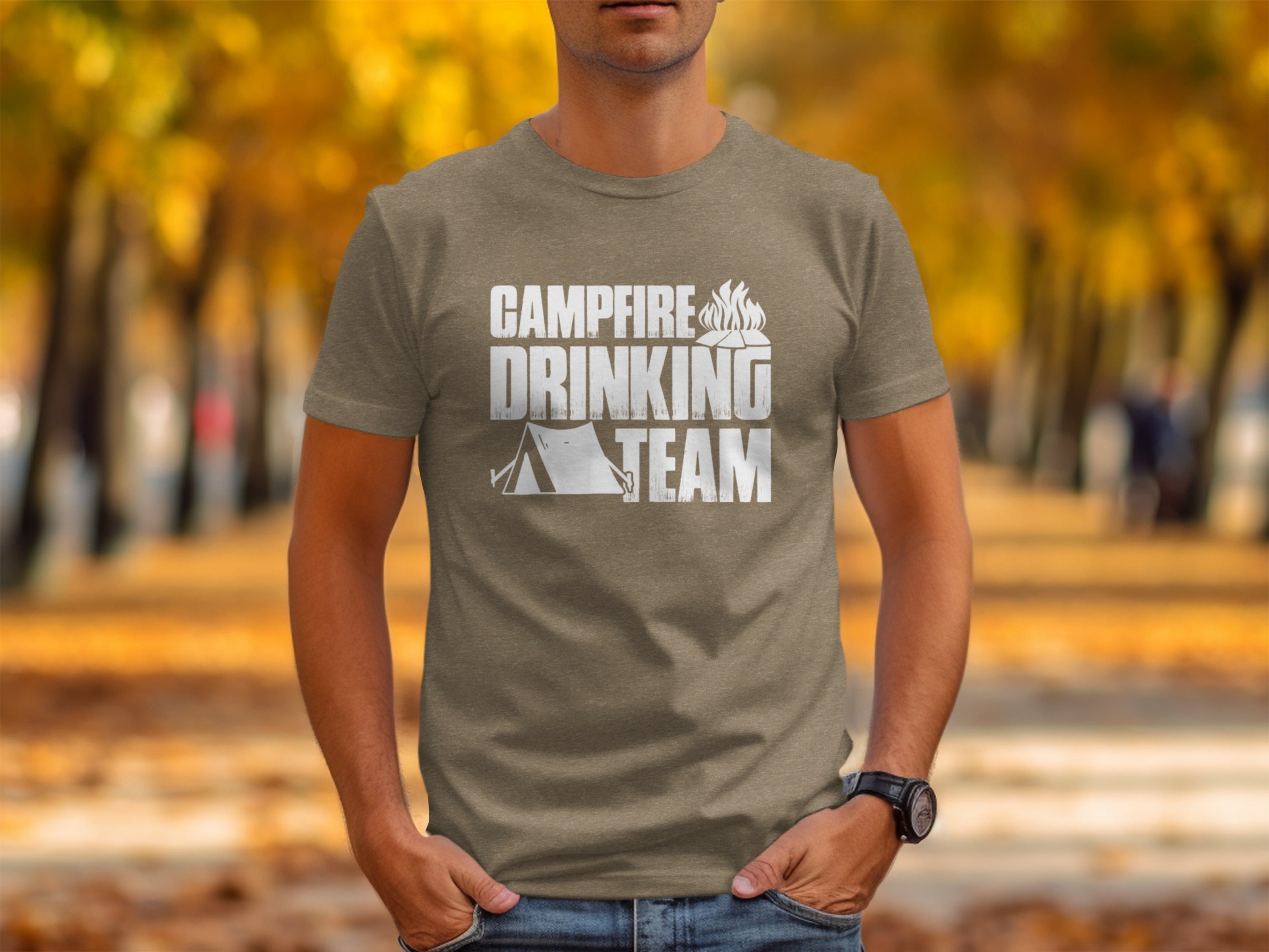 Campfire Drinking Team Tent Design Camping Adventure T-Shirt