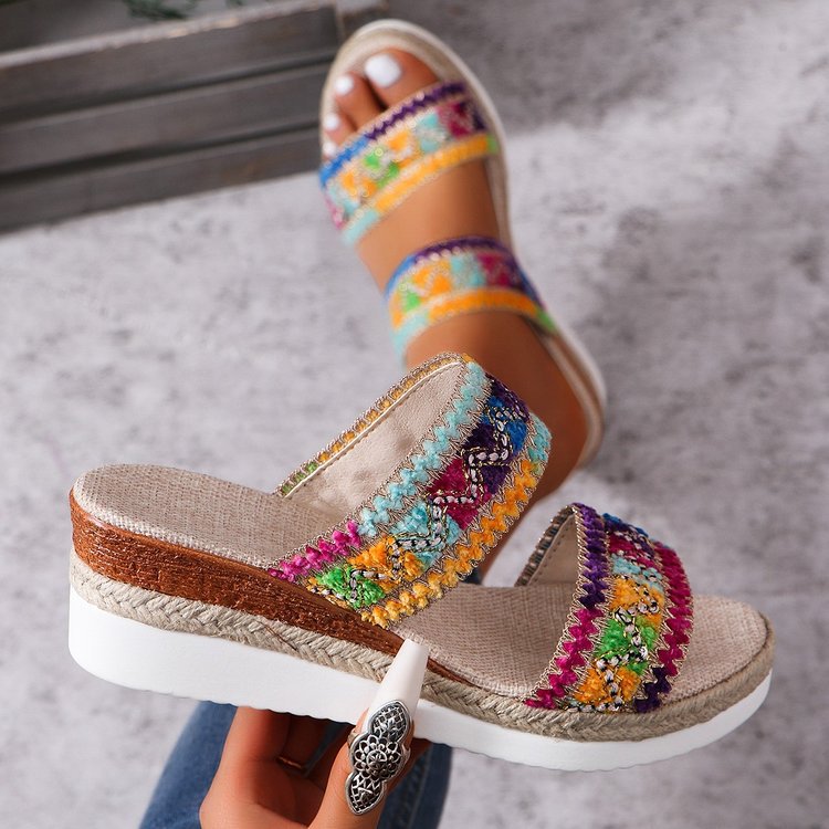 Women's Woven Wedge Sandals – Boho Ethnic Style | Sizes 36–43