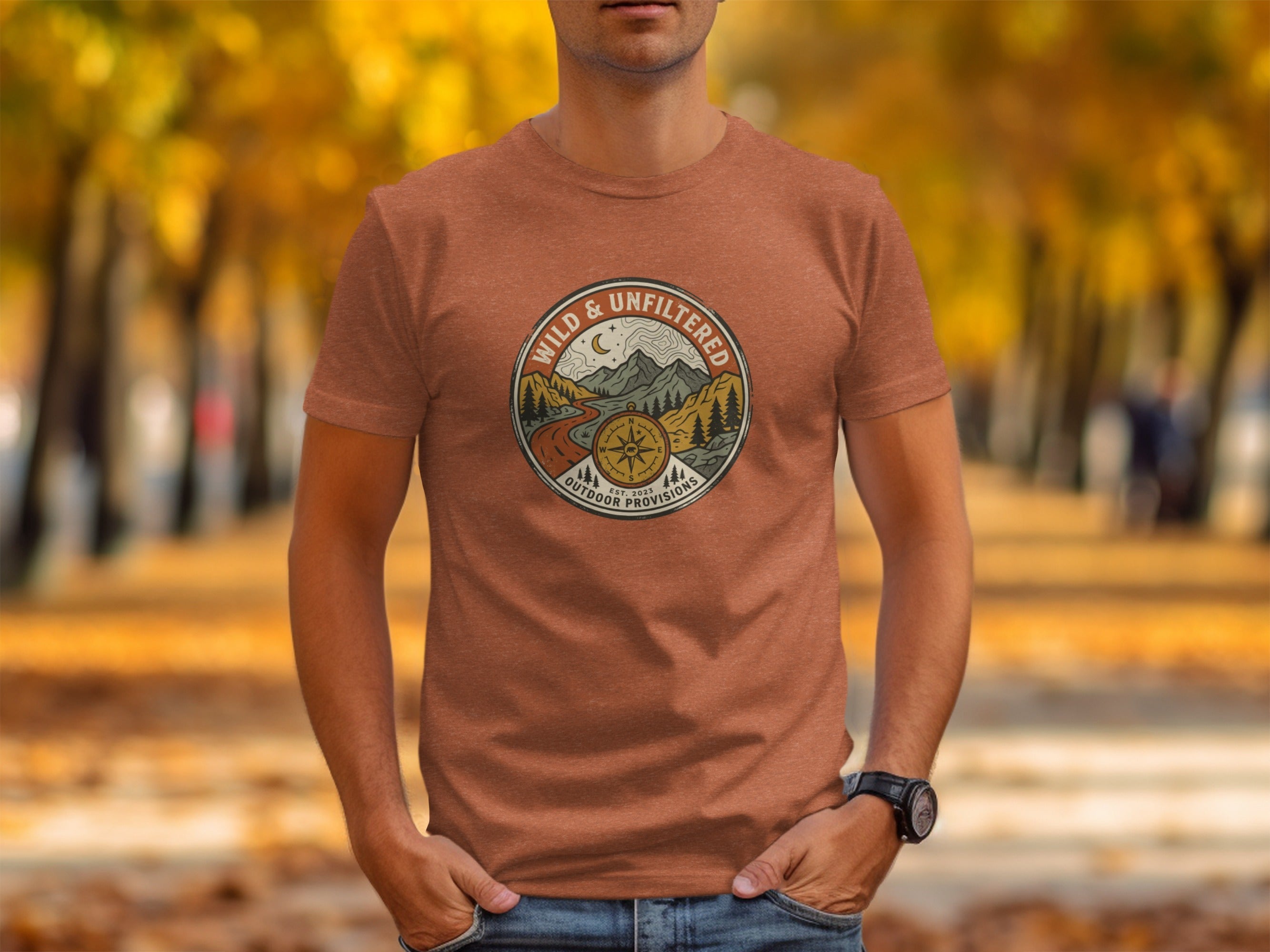 Embrace the Wild – Vintage Mountain & Compass Graphic T-Shirt