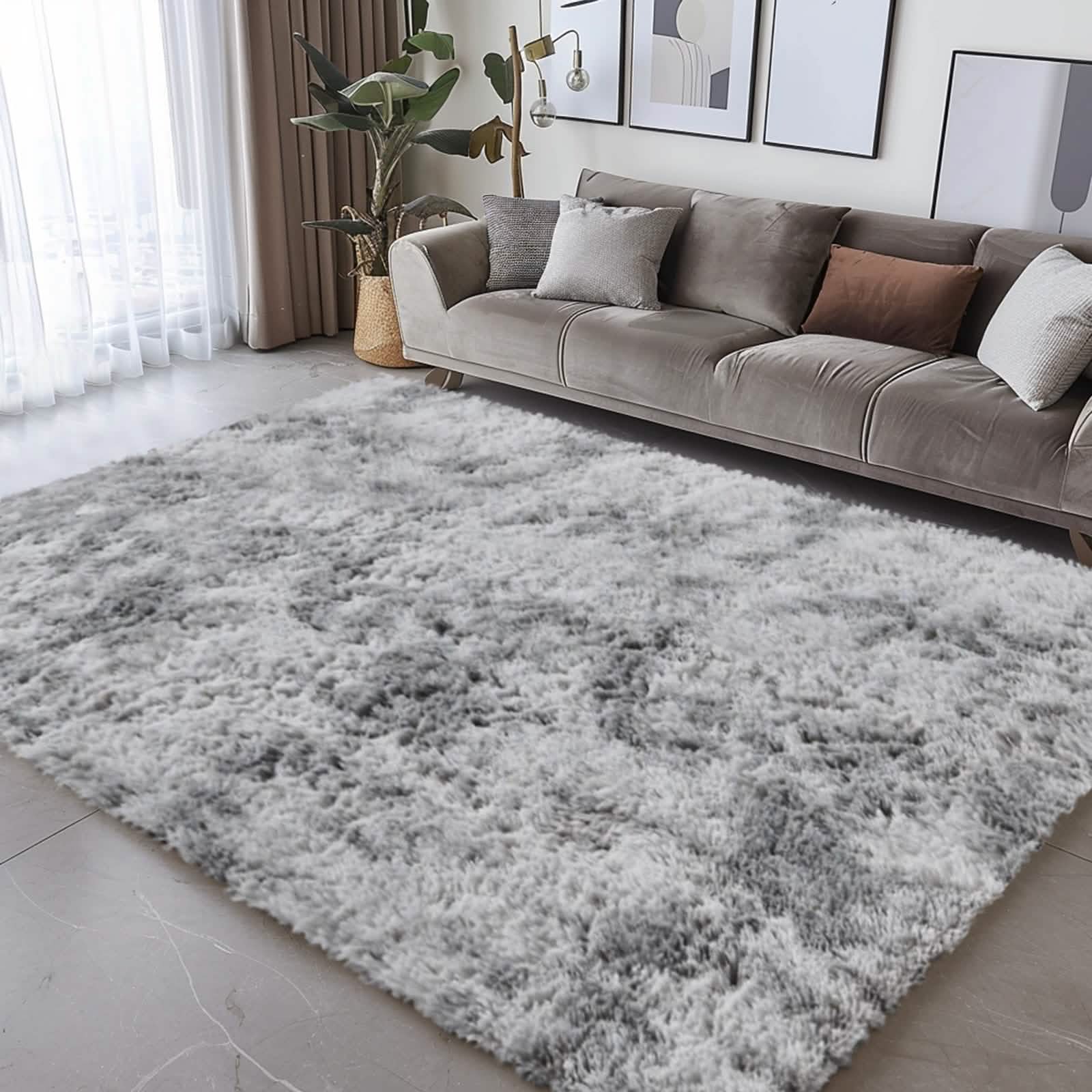 Light Gray Shaggy Area Rug | Memory Foam | Non-Slip | 4 Sizes: 3x5 to 8x10
