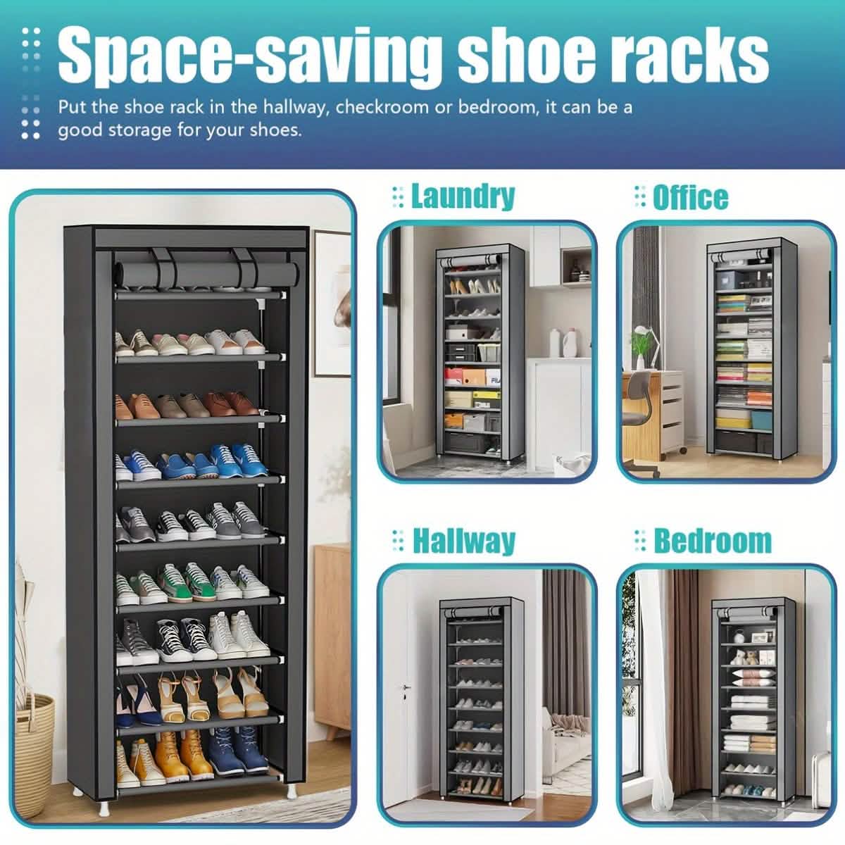 10-Layer 9-Grid Non-Woven Fabric Shoe Rack