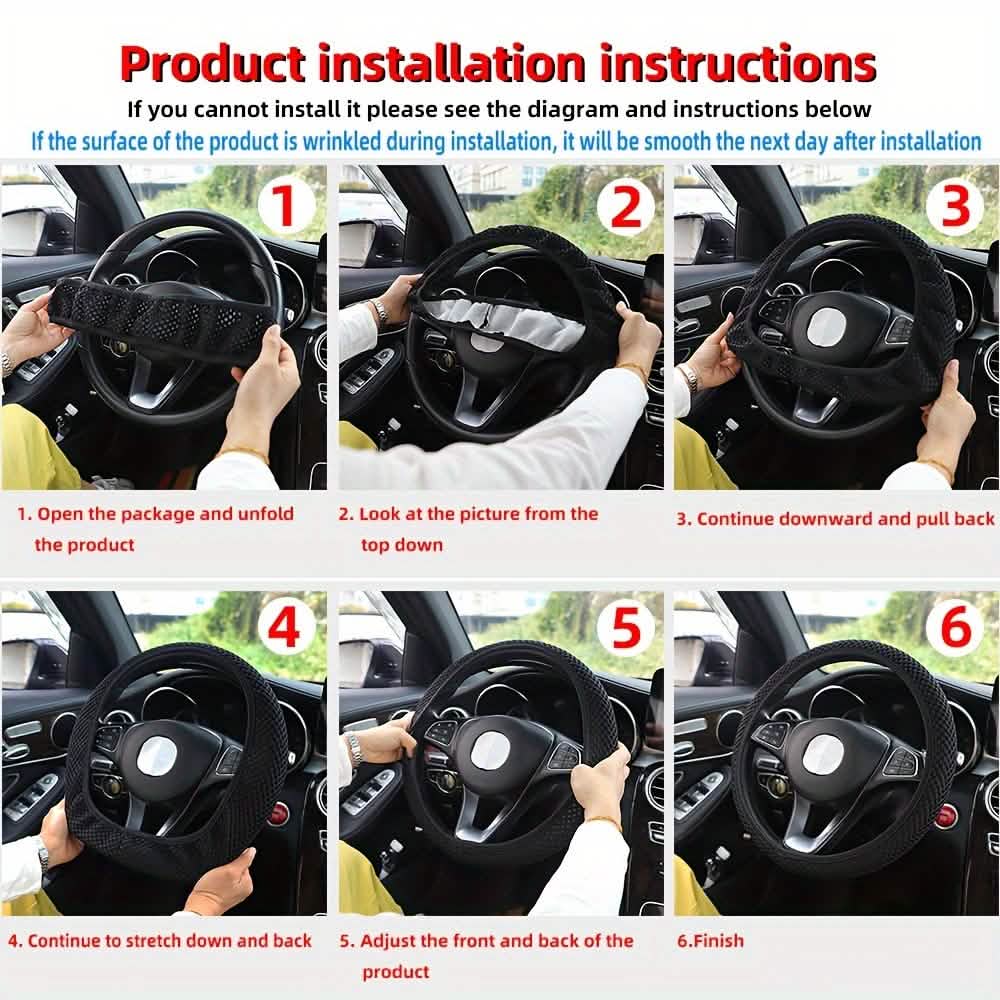 Breathable Mesh Steering Wheel Cover — Non-Slip, Sweat-Absorbing | Fits 37–38cm
