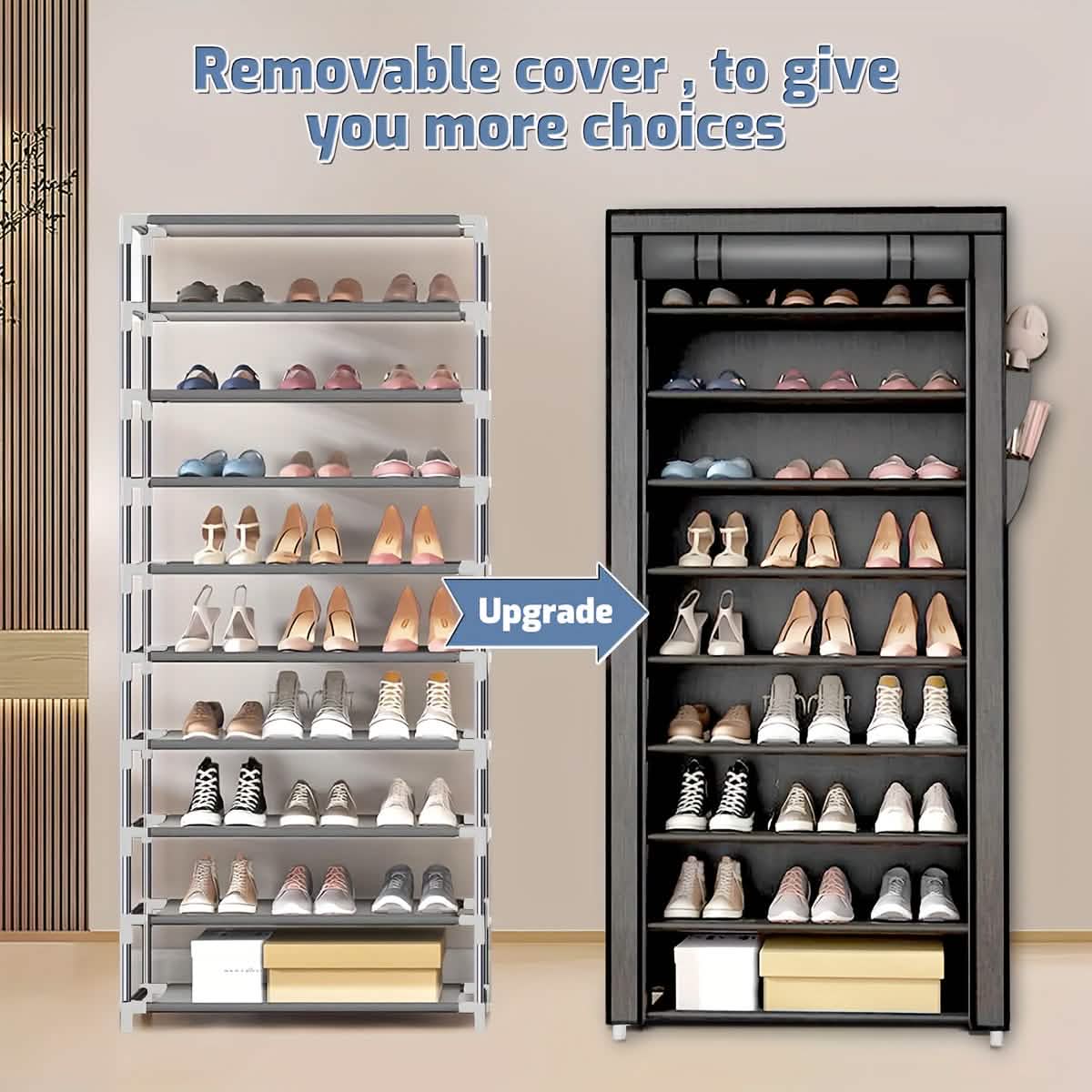 10-Layer 9-Grid Non-Woven Fabric Shoe Rack