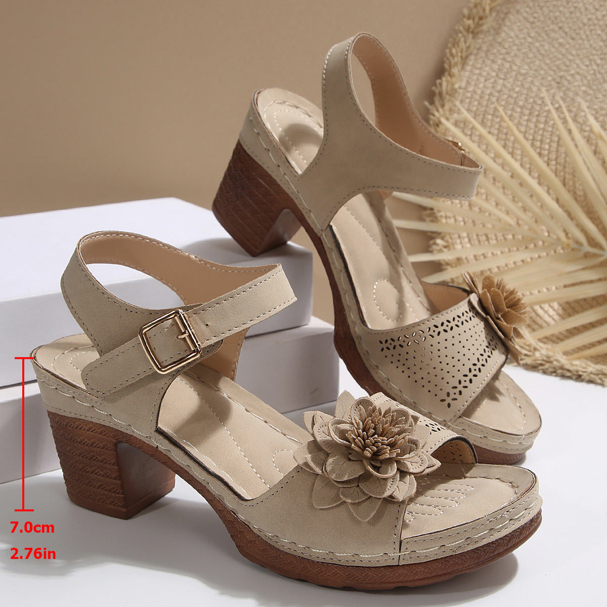 Women's Floral T-Strap Chunky Heel Platform Sandals – 4 Colors | Sizes 36–43