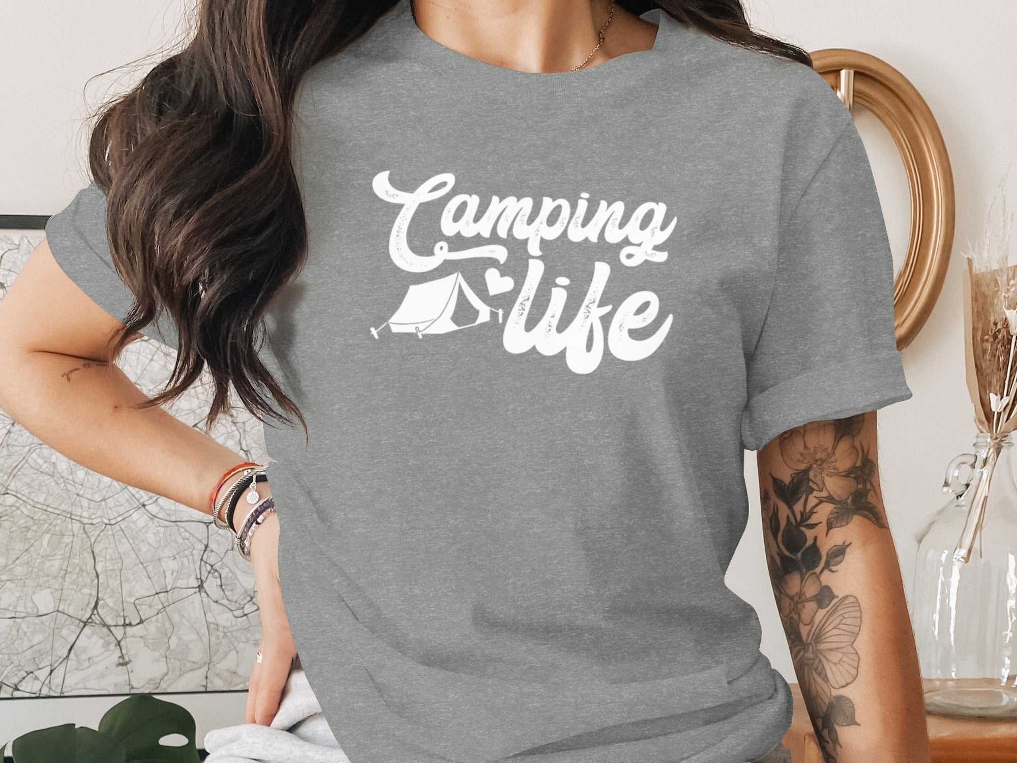 Camping Is Life with Tent & Heart Design T-Shirt