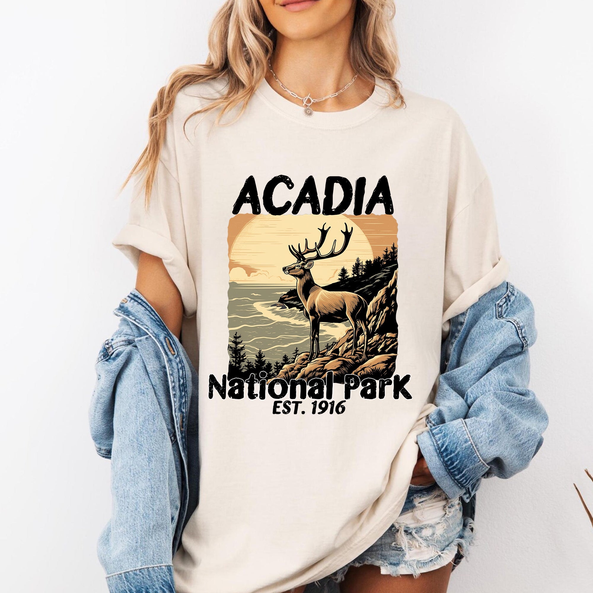 Person wearing a t-shirt with Acadia National Park design