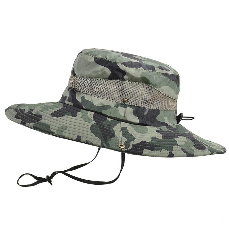 Men's Wide Brim Bucket Hat – Adjustable, Breathable Sun Protection, Camouflage Print