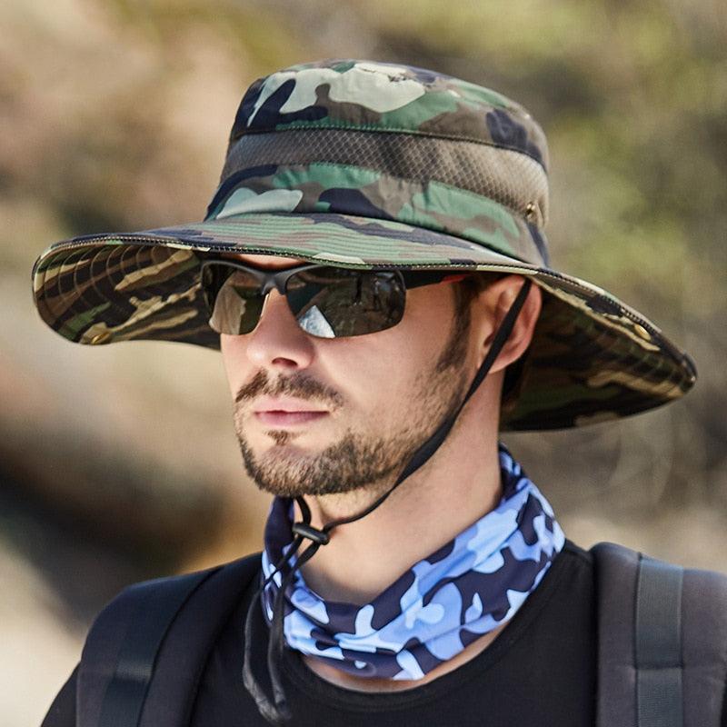 Men's Wide Brim Bucket Hat – Adjustable, Breathable Sun Protection, Camouflage Print