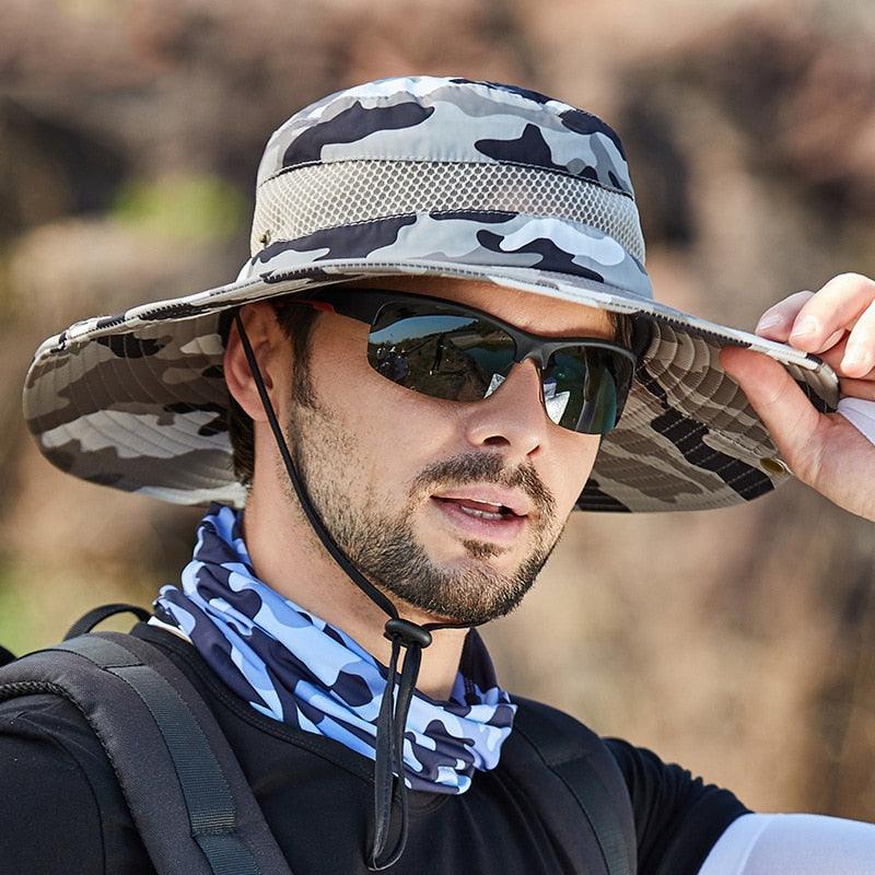 Men's Wide Brim Bucket Hat – Adjustable, Breathable Sun Protection, Camouflage Print