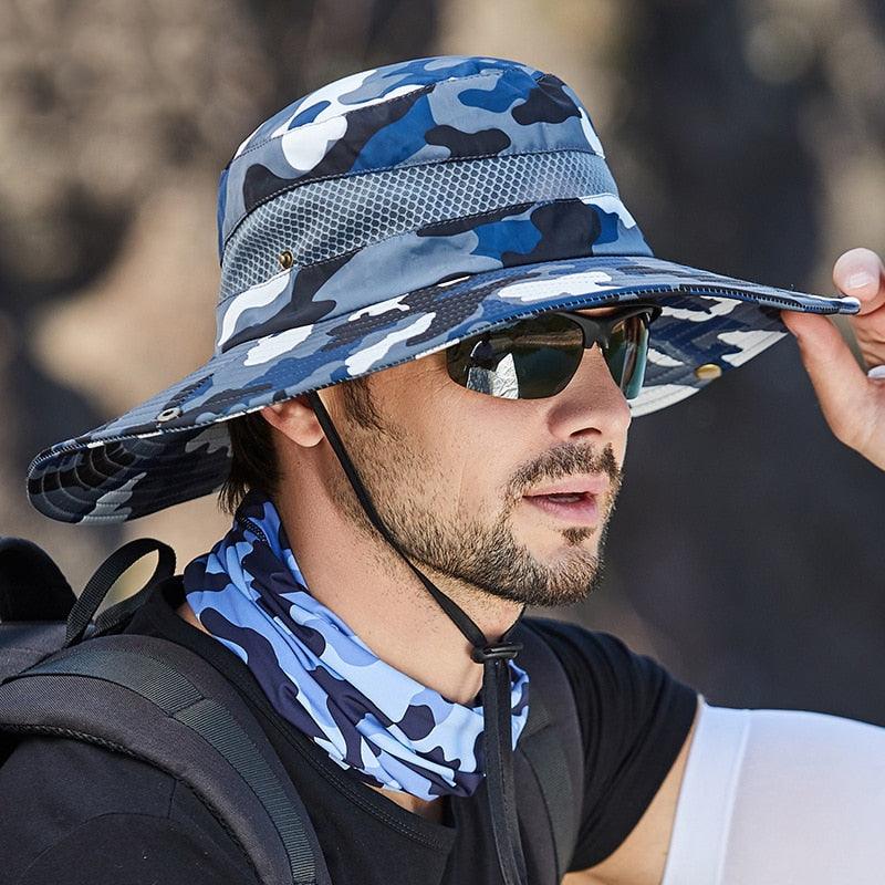 Men's Wide Brim Bucket Hat – Adjustable, Breathable Sun Protection, Camouflage Print