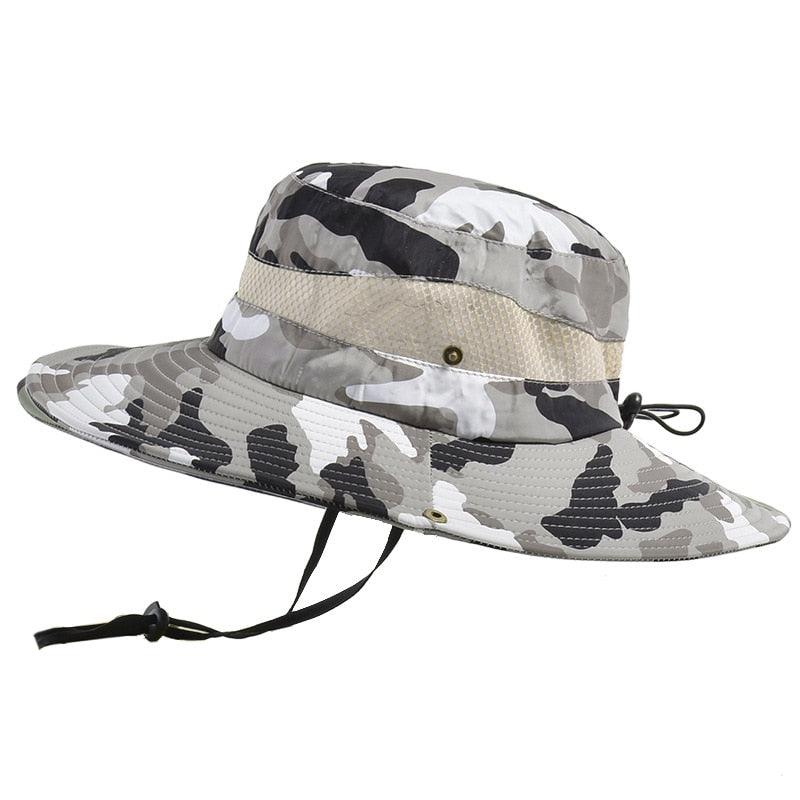 Men's Wide Brim Bucket Hat – Adjustable, Breathable Sun Protection, Camouflage Print