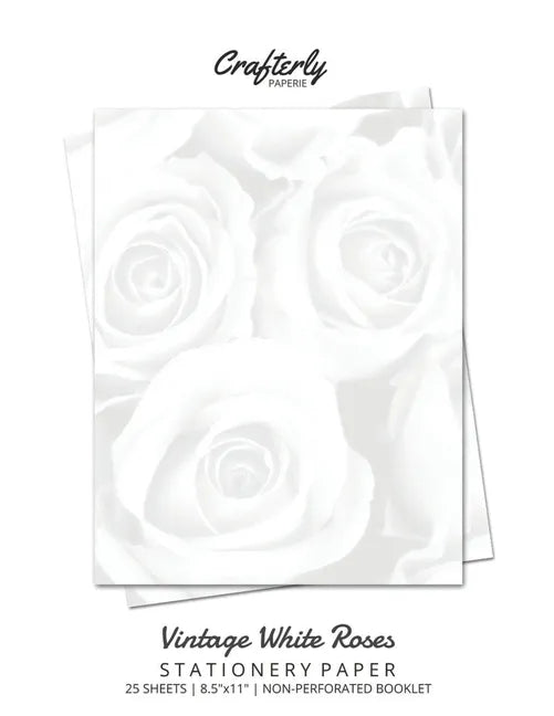 Vintage White Roses Stationery Paper | 25 Sheets, 8.5×11" Floral Letter Writing Paper