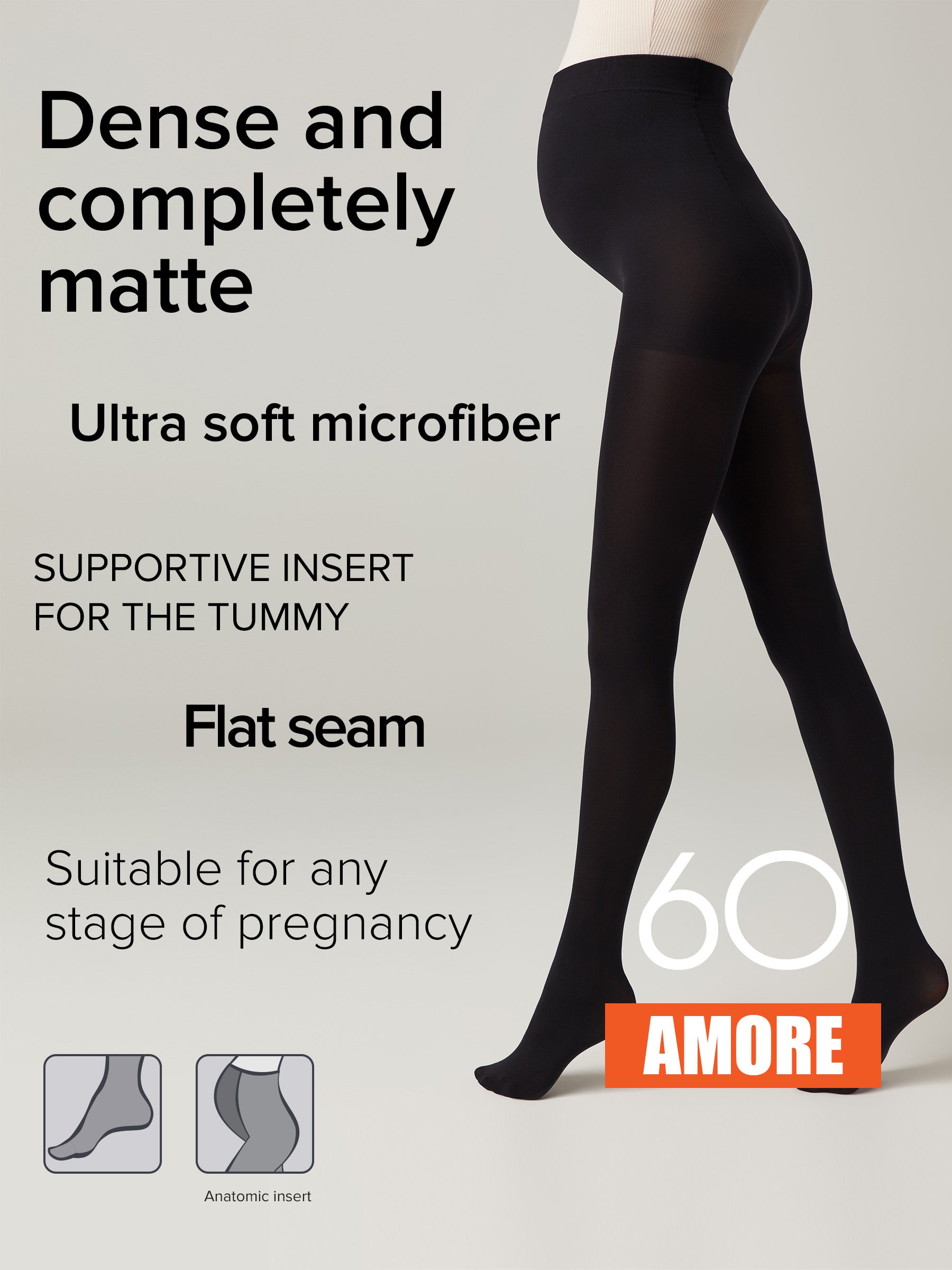 AMORE Maternity Strumpfhose – 60 Den Matte Mikrofaser Umstandsstrumpfhose