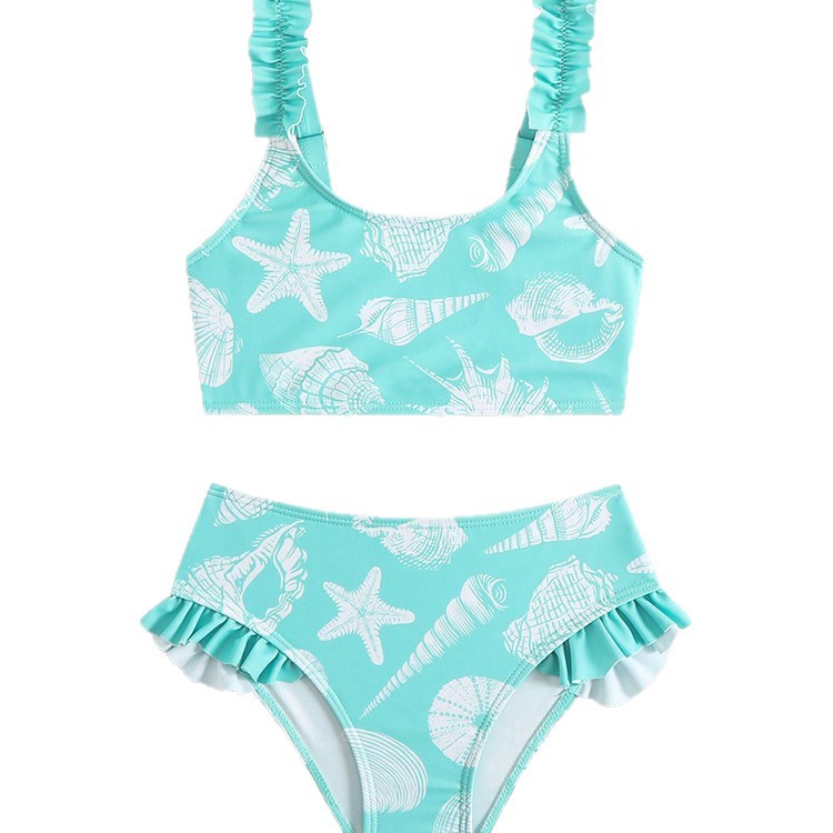 Mädchen hellblaues Badeanzug-Set mit Blumenmuster | Polyester & Spandex | Alter 4–8