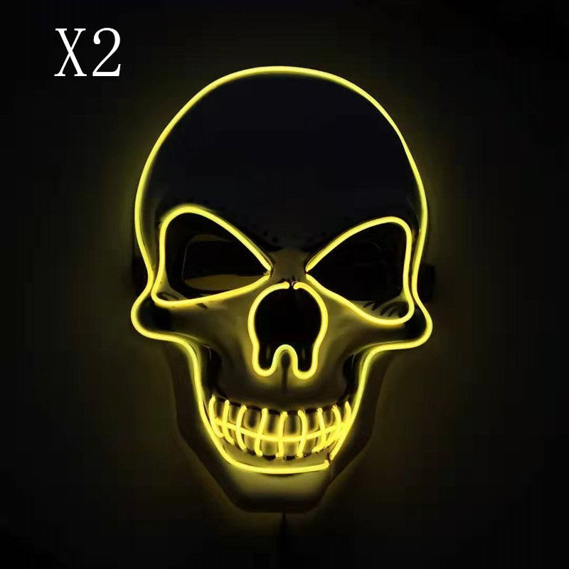 Yellow LED skull mask on a black background with 'X2' text above.